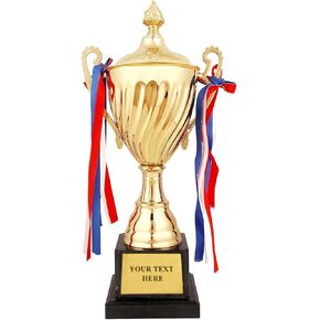 Golden Trophy with Lid - Large Trophy,Gold Award for Sports,Tournaments,Competitions,Soccer Football League Match Trophy,Other Teamwork Award