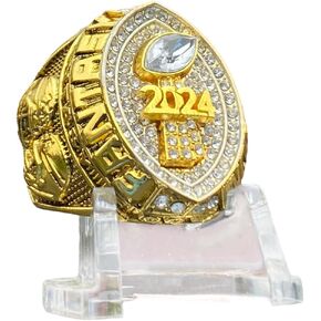 2024 Gold Tone Fantasy Football Championship Trophy Ring, Award for Fantasy Football League Winner