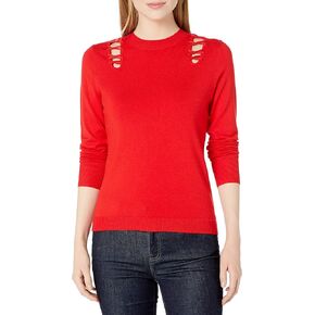 525 America Women's Crew Neck Laced Shoulder Detail Sweater