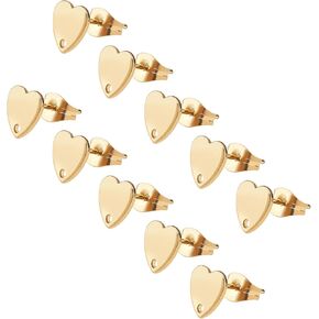 UNICRAFTALE 10pcs Golden Heart Earring Hypoallergenic Stud Earring Posts with Earring Backs Stainless Steel Earring with 1.2mm Hole for Jewelry Making 8mm