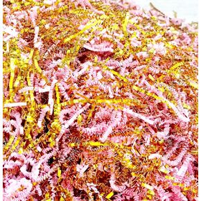 PUROSUR Crinkle Cut Paper Shred Filler Pink & Gold for Gift Wrapping & Basket Filling luxury Gift Box Filler Gift Basket Stuffing Shipping Packaging Craft Party Favor Bags - (4 oz) (Pink & Gold)