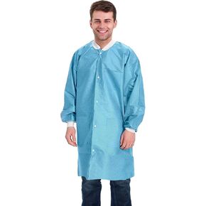 EZGOODZ Disposable Lab Coat 43 Inches Long, Medium. Pack of 10 Purple SMS Disposable Lab Coats for Adults. 50 GSM Disposable Coats Medical with 3 Pockets, Front Snaps, Knit Cuffs, and Collar