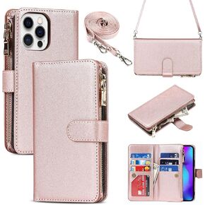 iCoverCase Compatible with iPhone 14 Pro Crossbody Case with Strap for Women, Wallet Phone Case with Card Holder, Zipper Purse PU Leather Flip Cover Case 6.1 Inch (Black) in Kuwait