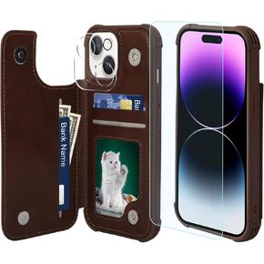 VANAVAGY Wallet Case Compatible for iPhone 15 for Women and Men with Credit Card Holder,RFID Block Leather Flip Folio Phone Cover Fits Magnetic Car Mount and Stand with Screen Camera Protector,Black