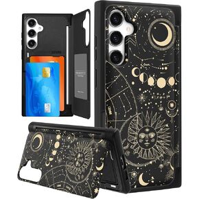 Shorogyt for Samsung Galaxy S23 Fe Case Card Holder Wallet - Built in Dual Card Slots Cute Phone Covers for Women Funny Pattern for Teen Girls Stripe Silhouette Kickstand for Galaxy S23 Fe 6.4 Inch