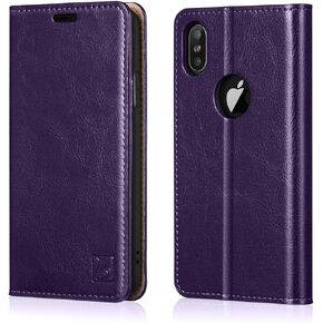 Belemay iPhone X Wallet Case, iPhone 10 Case, Cowhide Genuine Leather Folio [RFID Blocking] Card Holder, Kickstand Cash Pocket Classic Book Style Protective Flip Cover Slim Fit for iPhone X/10, Black