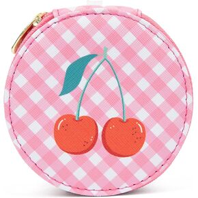 MIAMICA Women's Zippered Pill Case with 7-Day Removable Plastic Organizer, Round Red Plaid Cherry, 3.75'' x 3.7'' x 1.55'' – Weekly Medicine Box w/Compact Design, 1.0 Count