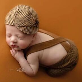 Zeroest Newborn Photography Props Boy Suspenders Pants Hat Baby Photo Shoot Outfit New Baby Picture Infant Prop Photographer