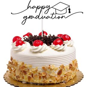 Happy Graduation Cake Topper for 2024 High School College University Grad Party Decorations Black Glitter