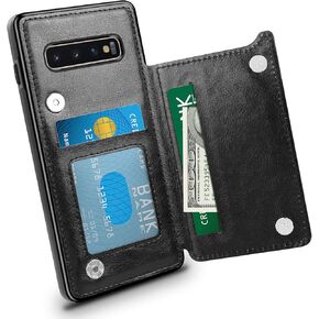 HianDier Wallet Case for Galaxy S10 Plus Slim Protective Case with Credit Card Slot Holder for Men Flip Folio Soft PU Leather Magnetic Closure Cover Case for Samsung Galaxy S10 Plus 6.4 Inches, Black
