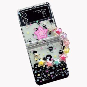 for Samsung Galaxy Z Flip 4 Case,Cute Cartoon Japan Anime Funny dustbunny Design Phone Cover with Wrist Star Chain Gift for Girls Boys (Fairydust)