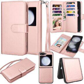 Takfox Galaxy Z Flip 5 Case, for Samsung Z Flip5 5G Wallet Case, Women Men [9 Card Slots] ID Credit Card Holder Folio Flip Cover PU Leather Magnetic Detachable Phone Case [Kickstand] & Lanyard-Black in Kuwait