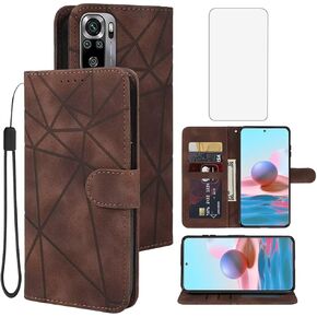 Case for Redmi Note 10/Redmi Note 10S/Note 11SE 4G/Poco M5S Wallet Case with Tempered Glass Screen Protector, Flip Leather Credit Card Holder Stand Phone Cover for Xiaomi Redmi Note 10S Purple