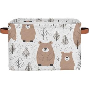 Forest Animal Bear Storage Basket Cube Large Toys Storage Box Bin with Handle Collapsible Closet Shelf Cloth Organizer for Nursery Bedroom,15x11x9.5 in,1 Pack