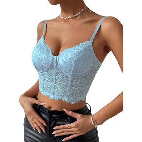 SHENHE Women's Lace Mesh Underwire Full Coverage Longline Bras Cami Tank Crop Tops