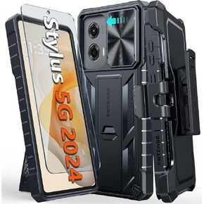 FNTCASE for Motorola Moto G-Stylus-5G-2024 Case: Rugged Belt Clip Phone Cases with Kickstand | Durable Holster Heavy Duty Drop Proof Protective Covers Hard Military Grade Shockproof Protection Black