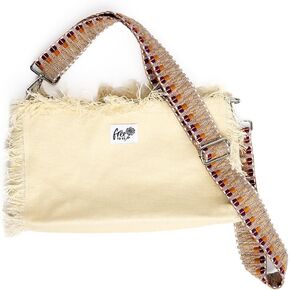 Canvas Crossbody Bag Boho Style Frayed Edges