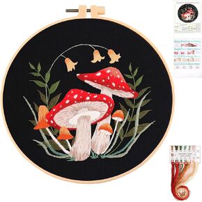 WLLHYF Mushroom Embroidery Kits for Beginners with Pattern and Instructions, DIY Mushroom Cross Stitch Adult Starter Hand Needlepoint Kit Art Craft Handy Sewing for Craft Lover
