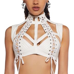 Dolls Kill Rude Awakening Harness Bra Top by Club Exx - Vegan Leather, Lace-Up, Cropped Fit - Perfect for Festivals
