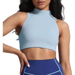Aoxjox Women's Kim Cutout High Neck Tank Top Workout Sports Bras Fitness Padded Training Gym Bra Yoga Crop