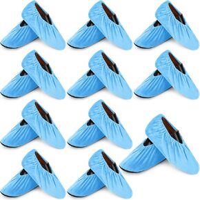 JaGely 11 Pairs Reusable Non Slip Cloth Shoe Covers Washable Thickened Boot Shoe Covers for Indoors and Households (Blue)