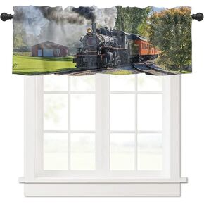 Valances Curtain for Living Room Kitchen Windows, The Landscape of Steam Train Pattern Curtain Valance, Rod Pocket Window Treatment Valances for Bedroom Decor, 1 Panel, 54x18inch