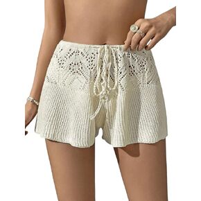 Verdusa Women's Hollow Out Crochet Beach Cover Up Knit Loose Wide Leg Shorts