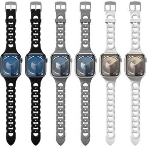 Suoman 6-Pack Silicone Band for Apple Watch Band 49mm 45mm 44mm 42mm 38mm 41mm 40mm,Adjustable Soft Silicone Replacement Strap Band for iWatch Ultra 2/Ultra/Series 9/8/7/6/5/4/SE/SE 2 With Women Men