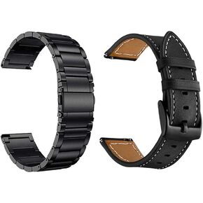 Yeejok Vivoactive 5/3 Bands for Men Women, 20mm Watch Bands Replacement Metal + Leather Compatible for Garmin Venu/Venu Sq/Venu 2 Plus/Vivoactive 3 Music/Forerunner 645/245 Smartwatch-Black