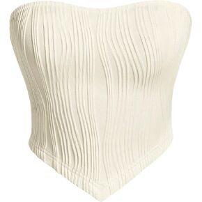 Verdusa Women's Backless Asymmetrical Hem Texture Strapless Bandeau Crop Tube Top