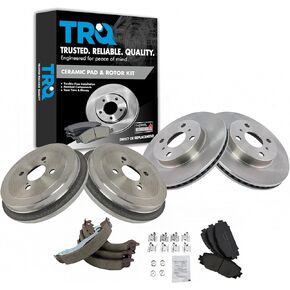 TRQ Front & Rear Ceramic Pads Rotors Drums & Brake Shoe Kit Set for 2007-2018 Toyota Yaris