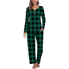 Findsweet Womens Fall Pajama Sets 2 Piece Lounge Sleepwear Long Sleeve Soft Pjs Top Comfy Pjs Pants with Pockets