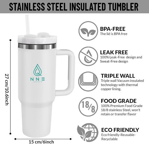 40oz stainless Steel Insulated Tumbler with Handle, lid and straw for cold water, Iced tea, or coffee - 100% Leak-Proof - Cupholder Friendly Travel Mug- Gifts for Women Men Him Her (Black) in Saudi Arabia