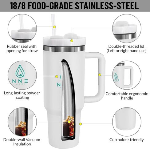 40oz stainless Steel Insulated Tumbler with Handle, lid and straw for cold water, Iced tea, or coffee - 100% Leak-Proof - Cupholder Friendly Travel Mug- Gifts for Women Men Him Her (Black) in Saudi Arabia