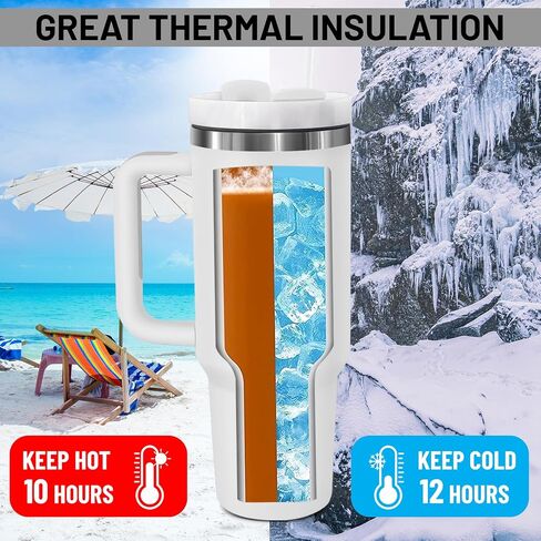 40oz stainless Steel Insulated Tumbler with Handle, lid and straw for cold water, Iced tea, or coffee - 100% Leak-Proof - Cupholder Friendly Travel Mug- Gifts for Women Men Him Her (Black) in Saudi Arabia