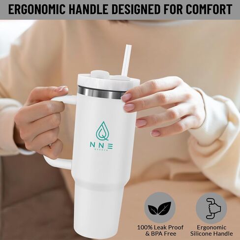 40oz stainless Steel Insulated Tumbler with Handle, lid and straw for cold water, Iced tea, or coffee - 100% Leak-Proof - Cupholder Friendly Travel Mug- Gifts for Women Men Him Her (Black) in Saudi Arabia