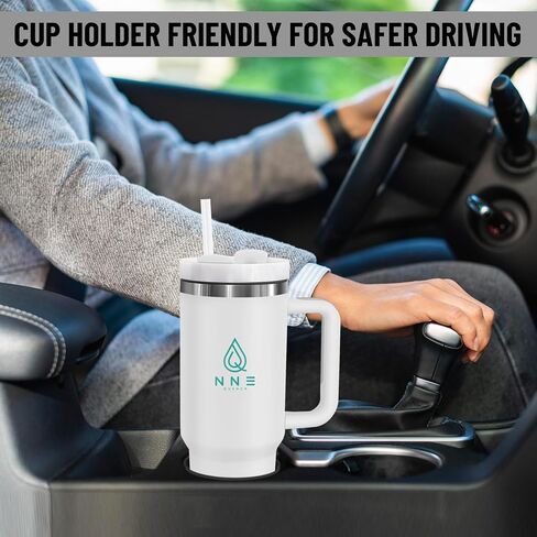 40oz stainless Steel Insulated Tumbler with Handle, lid and straw for cold water, Iced tea, or coffee - 100% Leak-Proof - Cupholder Friendly Travel Mug- Gifts for Women Men Him Her (Black) in Saudi Arabia