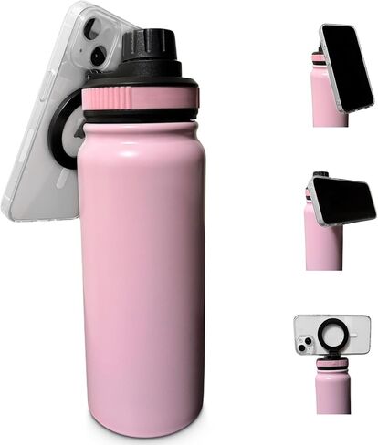 24 oz MagSafe Compatible Water Bottle Phone Mount and Tripod for iPhone, Magnetic Connection - Insulated Stainless Steel - Perfect for Gym, Kitchen, or Outdoor - Extra Magnet Included in Saudi Arabia