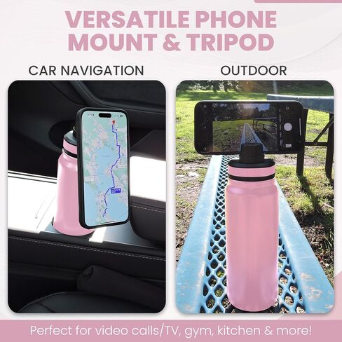 24 oz MagSafe Compatible Water Bottle Phone Mount and Tripod for iPhone, Magnetic Connection - Insulated Stainless Steel - Perfect for Gym, Kitchen, or Outdoor - Extra Magnet Included in Saudi Arabia