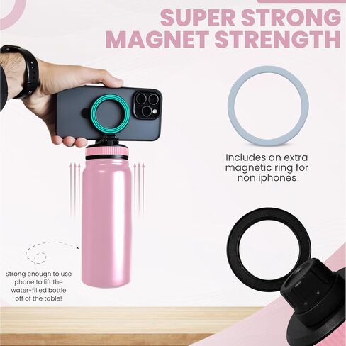 24 oz MagSafe Compatible Water Bottle Phone Mount and Tripod for iPhone, Magnetic Connection - Insulated Stainless Steel - Perfect for Gym, Kitchen, or Outdoor - Extra Magnet Included in Saudi Arabia