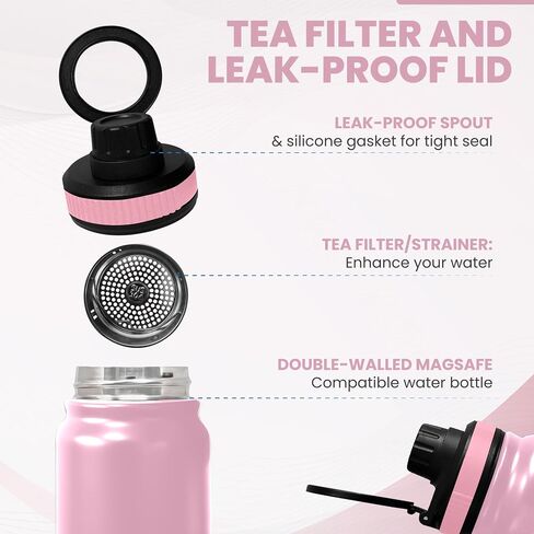 24 oz MagSafe Compatible Water Bottle Phone Mount and Tripod for iPhone, Magnetic Connection - Insulated Stainless Steel - Perfect for Gym, Kitchen, or Outdoor - Extra Magnet Included in Saudi Arabia