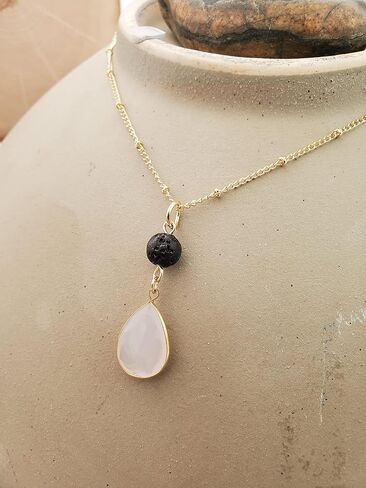 Aromatherapy Gifts 14k Gold Necklaces for Women Essential Oil Diffuser Jewelry Lava Rock Stone Pendant Dainty Opalite Pendant Necklace Aroma Perfume Spiritual Items for Meditation Yoga (gold-filled) in Saudi Arabia