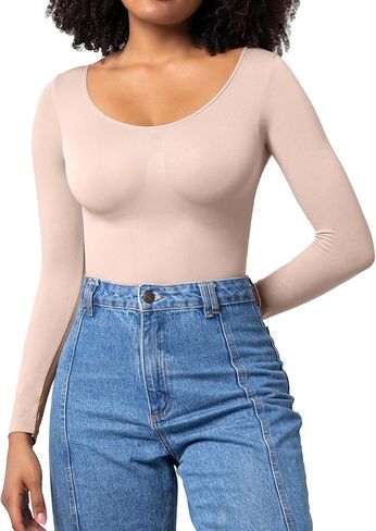 YELAIVP Short Sleeve Bodysuit for Women Crew Neck Tummy Control Shapewear Body suit Shaper Seamless Bodysuits in Kuwait