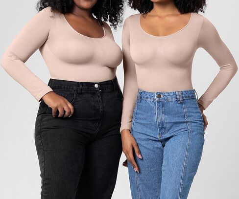 YELAIVP Short Sleeve Bodysuit for Women Crew Neck Tummy Control Shapewear Body suit Shaper Seamless Bodysuits in Kuwait