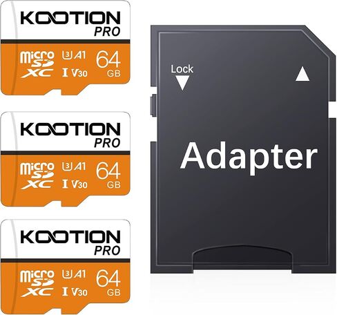 KOOTION بطاقة ذاكرة Micro SD سعة 64 جيجابايت مكونة من 3 حزم، بطاقة ذاكرة microSDXC عالية السرعة U3، بطاقة ذاكرة فلاش A1، V30 TF لتسجيل فيديو بدقة 4K in Kuwait