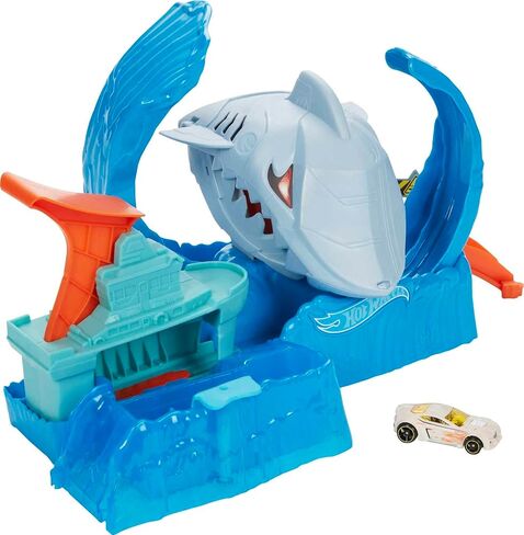 Hot Wheels Toy Car Track Set, Robo Shark Frenzy Playset & Color Shifters Car in 1:64 Scale, Vehicle Changes Colors in Very Warm & Icy Cold Water in Saudi Arabia