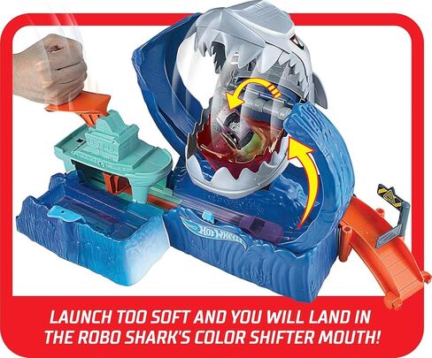 Hot Wheels Toy Car Track Set, Robo Shark Frenzy Playset & Color Shifters Car in 1:64 Scale, Vehicle Changes Colors in Very Warm & Icy Cold Water in Saudi Arabia