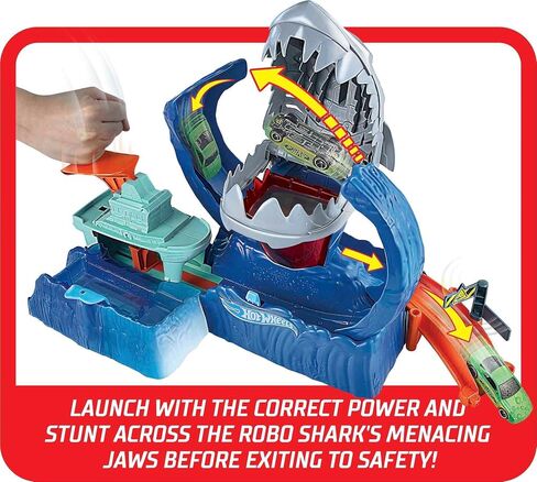 Hot Wheels Toy Car Track Set, Robo Shark Frenzy Playset & Color Shifters Car in 1:64 Scale, Vehicle Changes Colors in Very Warm & Icy Cold Water in Saudi Arabia