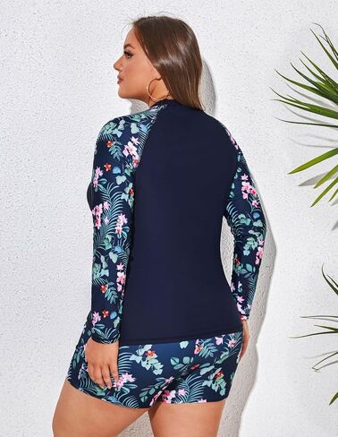 Hanna Nikole Women Plus Size Two Piece Rash Guard Long Sleeve Swimsuits Sun Protection Swim Shirt with Boyshort Bottom in Saudi Arabia