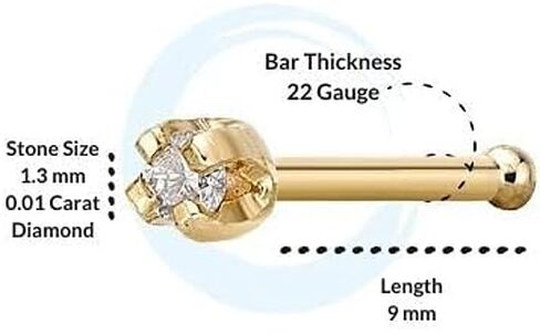Lavari Jewelers 0.01 to 0.07 Carat Diamond 22 Gauge Straight Stud Nose Ring in 14k White or Yellow Gold 1.3 mm, 1.7 mm, 2.4 mm or 2.7 mm in Saudi Arabia